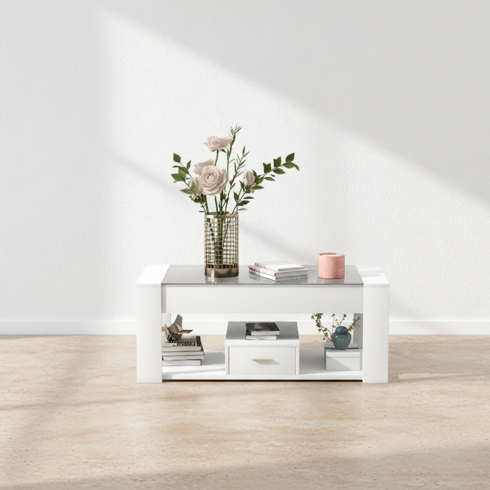 Table basse blanche verre chic