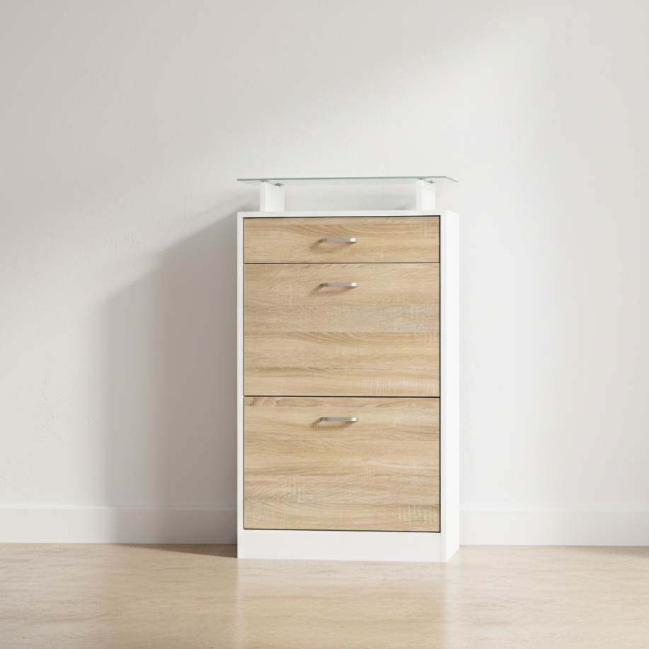 Meuble à chaussures blanc chêne