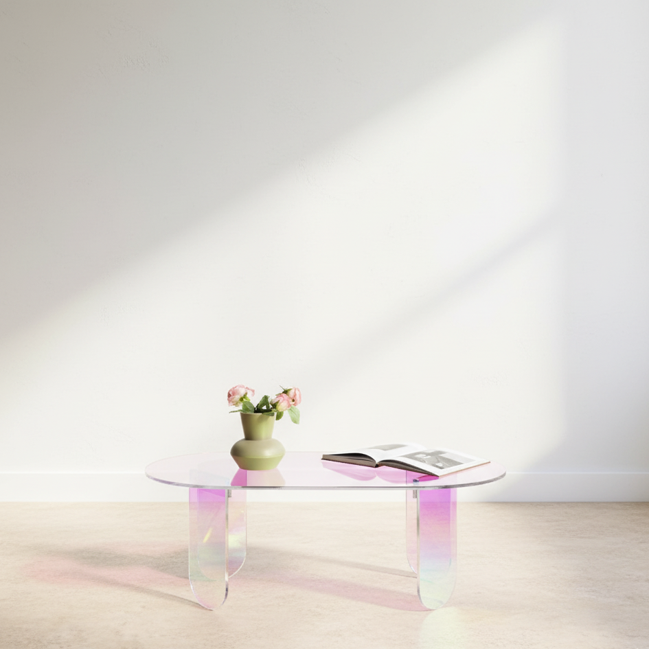 Table basse acrylique iridescente design