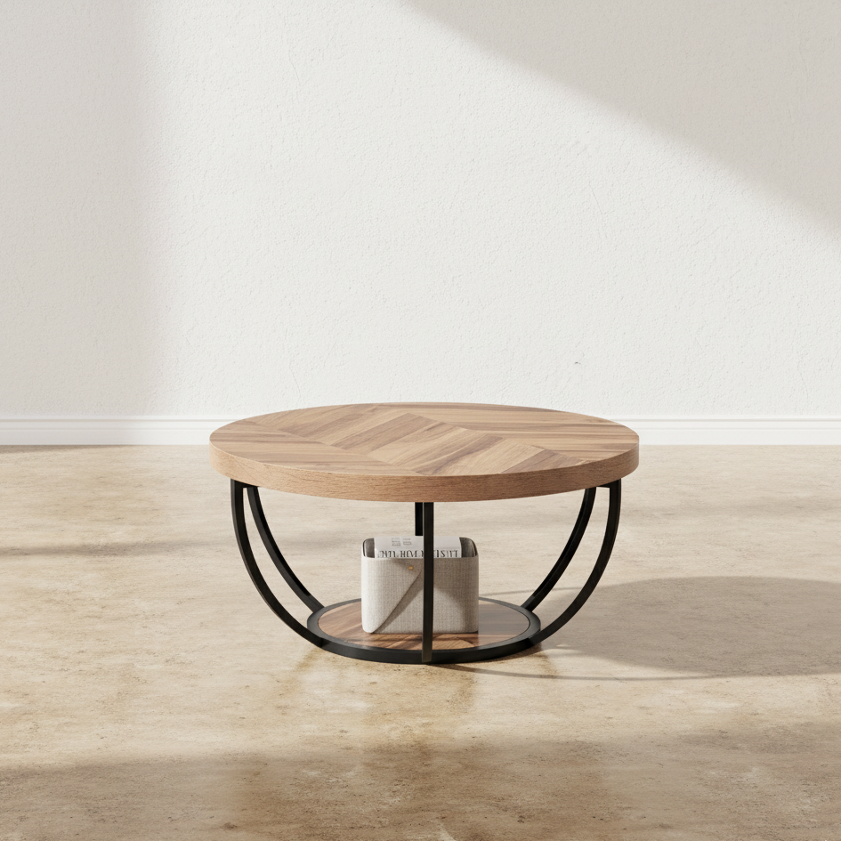 Table basse ronde bois et métal design