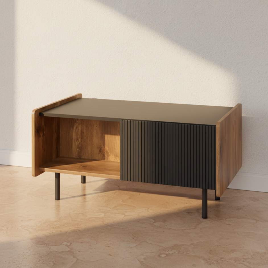 Table basse bois et noir design