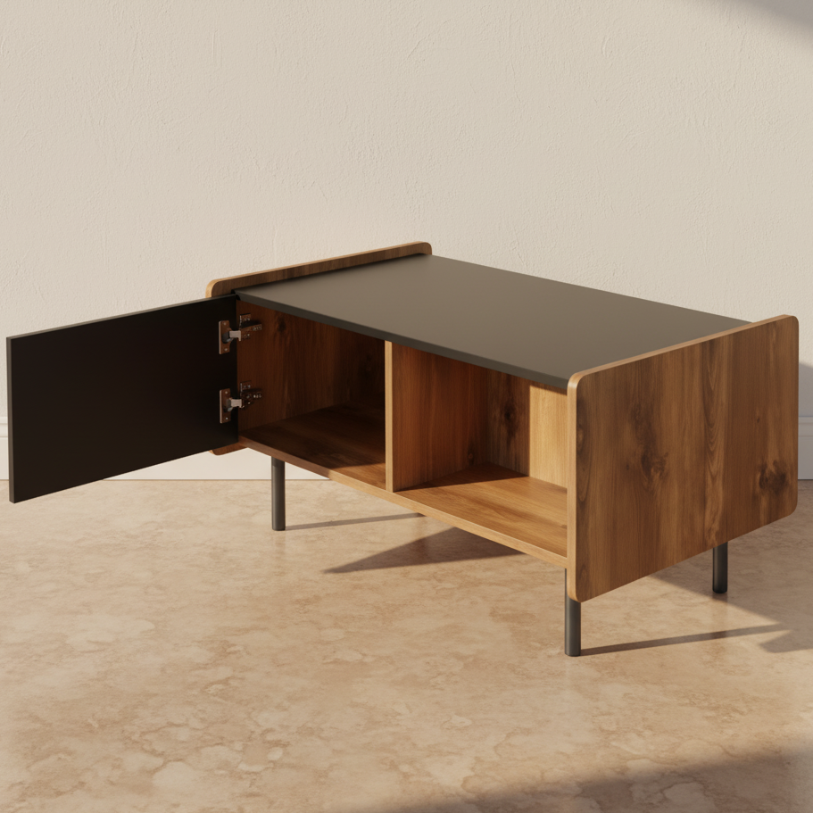 Table basse bois et noir design