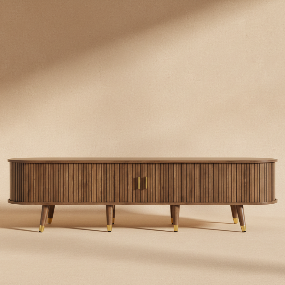 Meuble TV noyer rattan doré