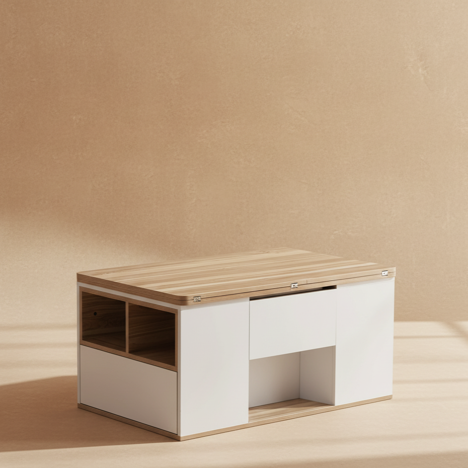 Table basse modulable blanc bois