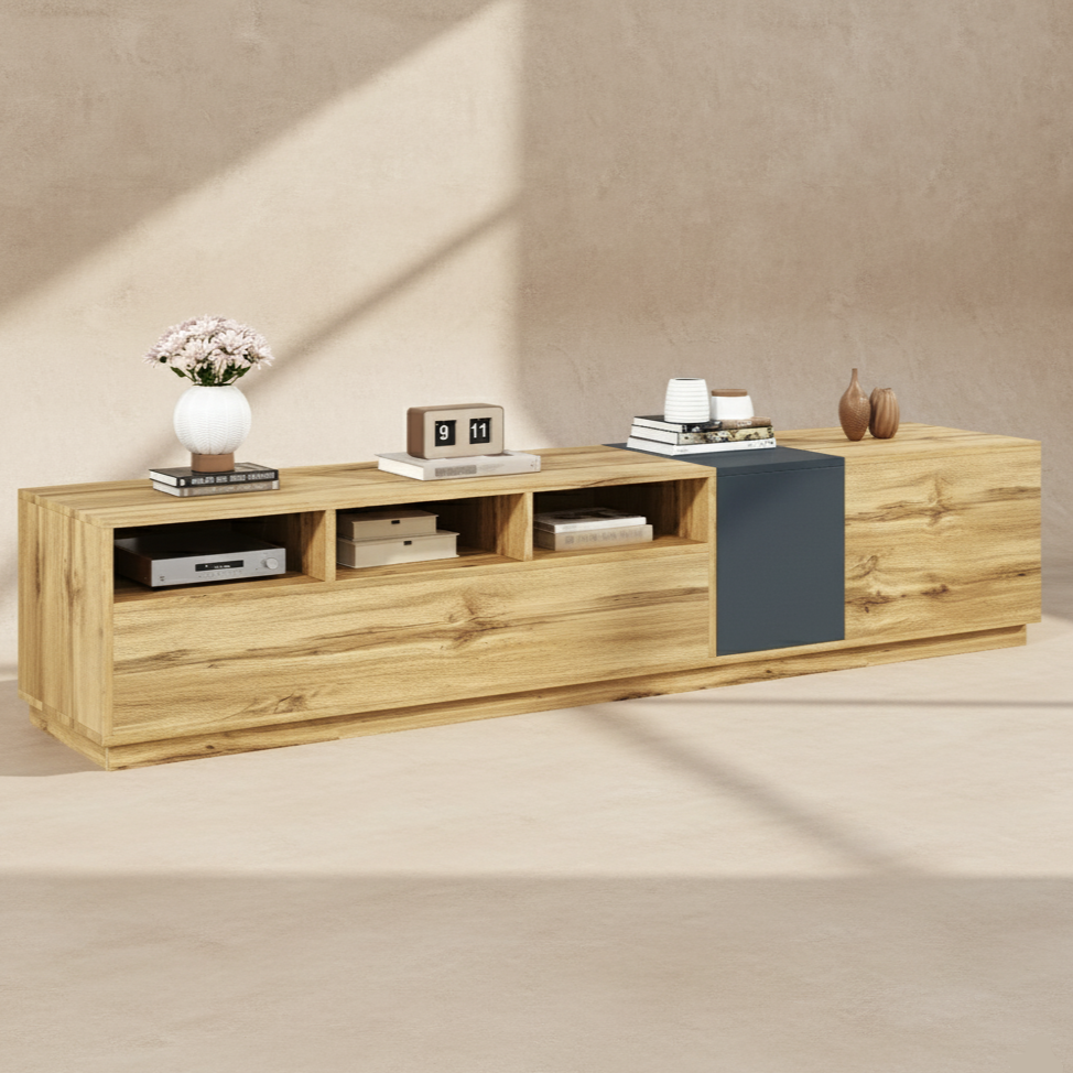 Meuble TV moderne bois et noir marocain