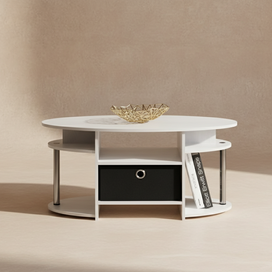 Table basse ovale moderne chêne blanc