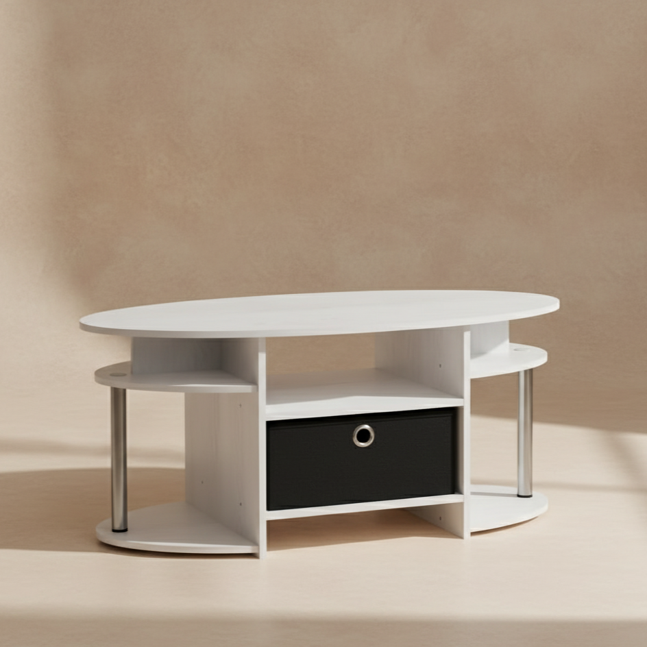 Table basse ovale moderne chêne blanc