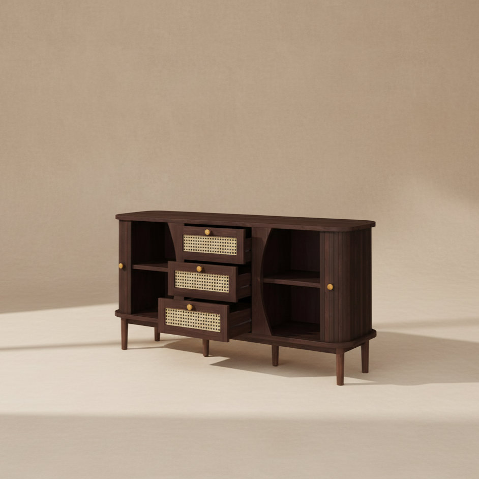 Buffet bois et rotin moderne