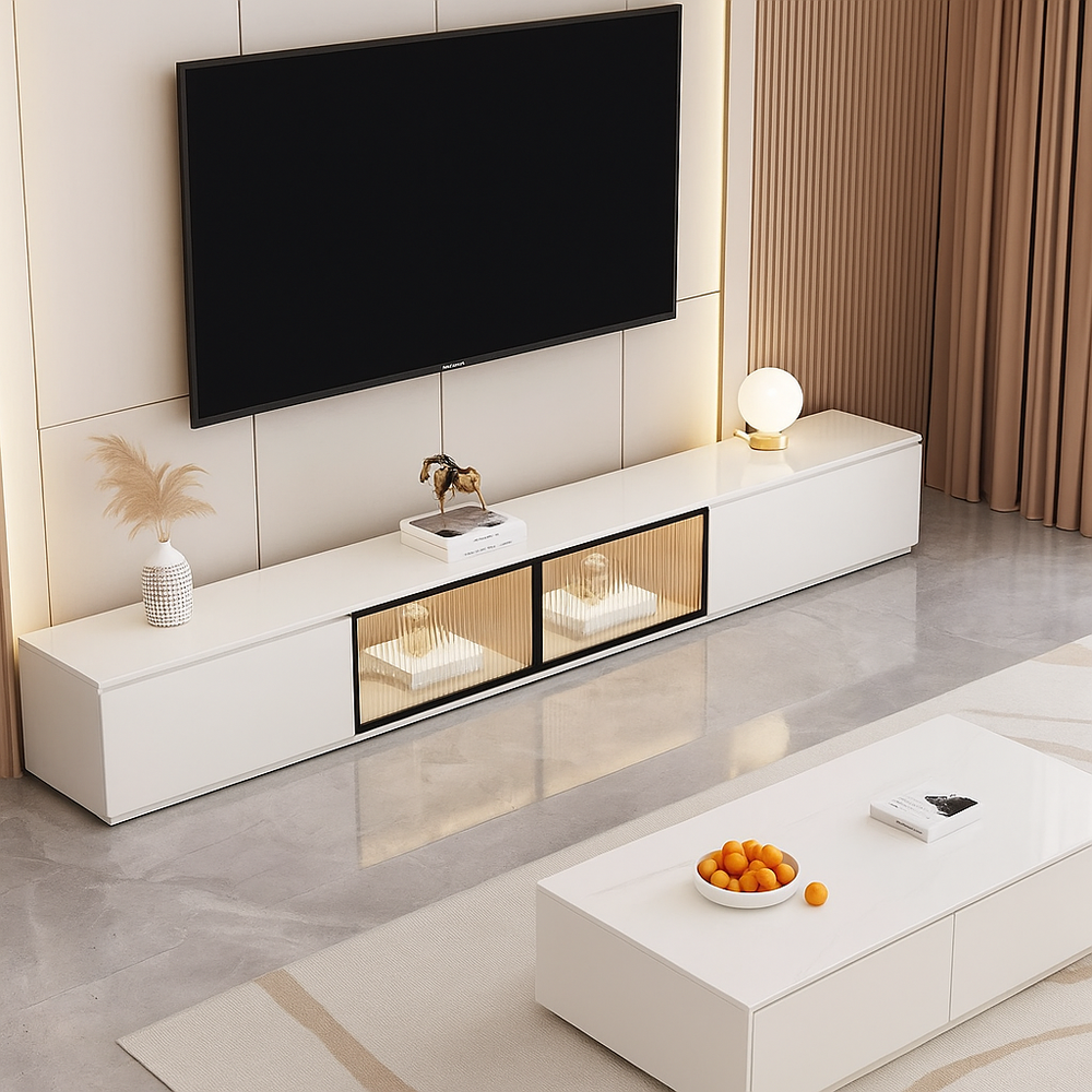 Meuble TV blanc marbré lumineux