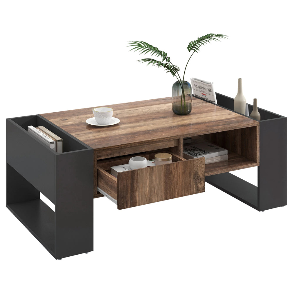 Table basse design bois nervuré anthracite