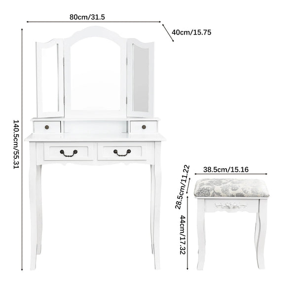 Coiffeuse bois blanc miroir vintage