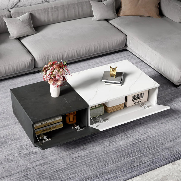 Table basse moderne marbre noir-blanc