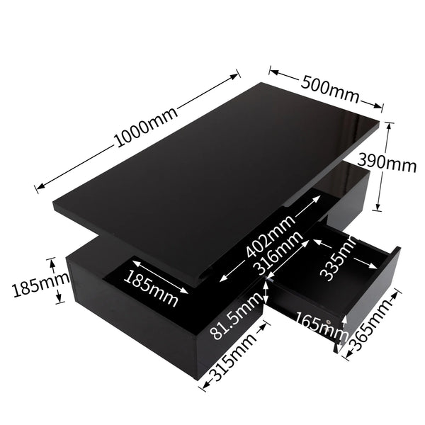 Table basse design noire brillante