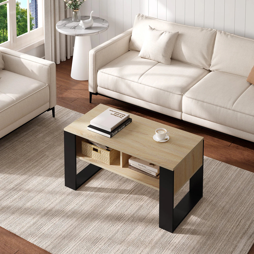 Table basse industrielle bois métal rangement