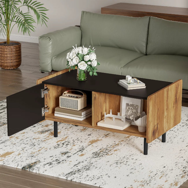 Table basse bois noir design rangement