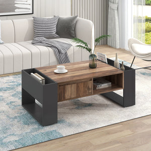 Table basse design bois nervuré anthracite