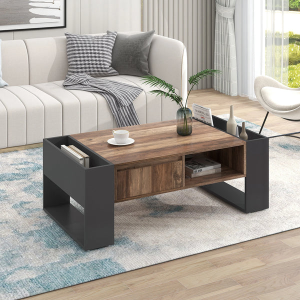 Table basse design bois nervuré anthracite