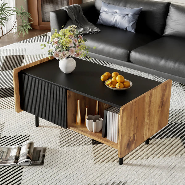 Table basse bois noir design rangement