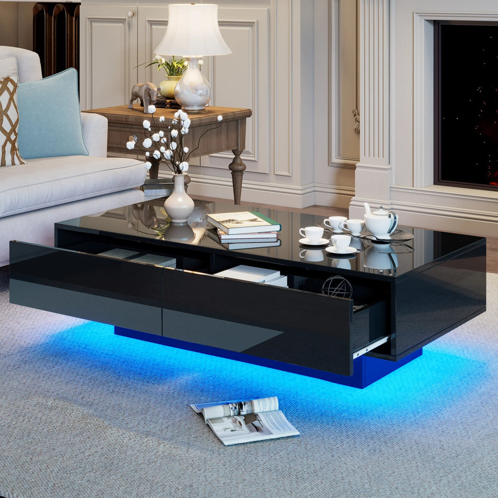 Table basse noire laquée LED