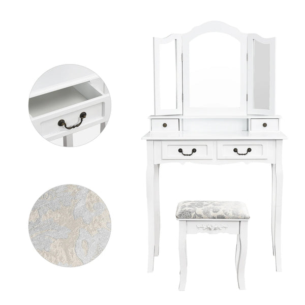 Coiffeuse bois blanc miroir vintage