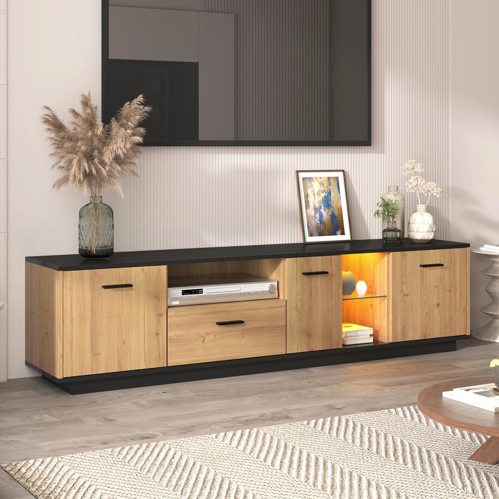 Meuble TV bois noir LED
