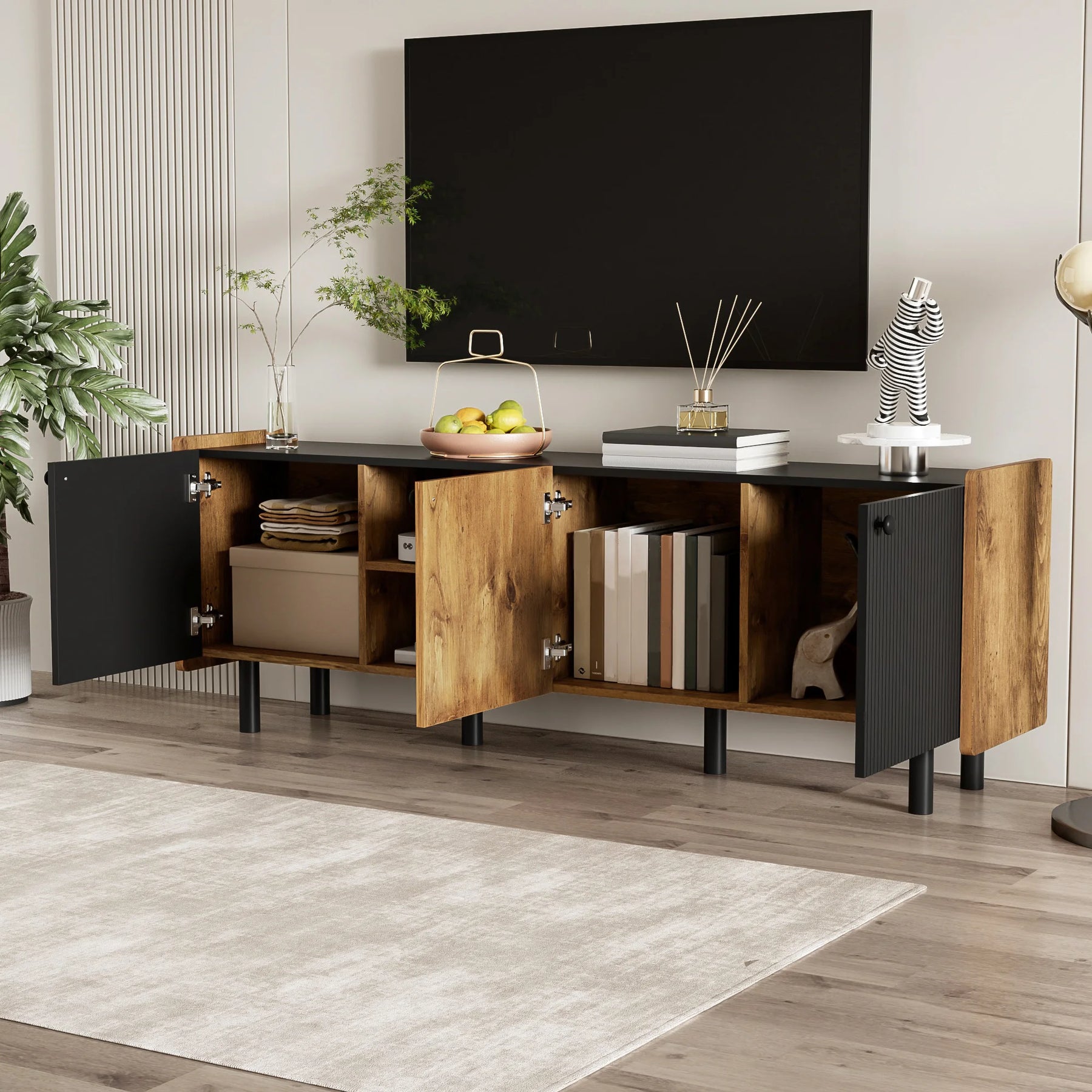 Meuble TV bois noir design