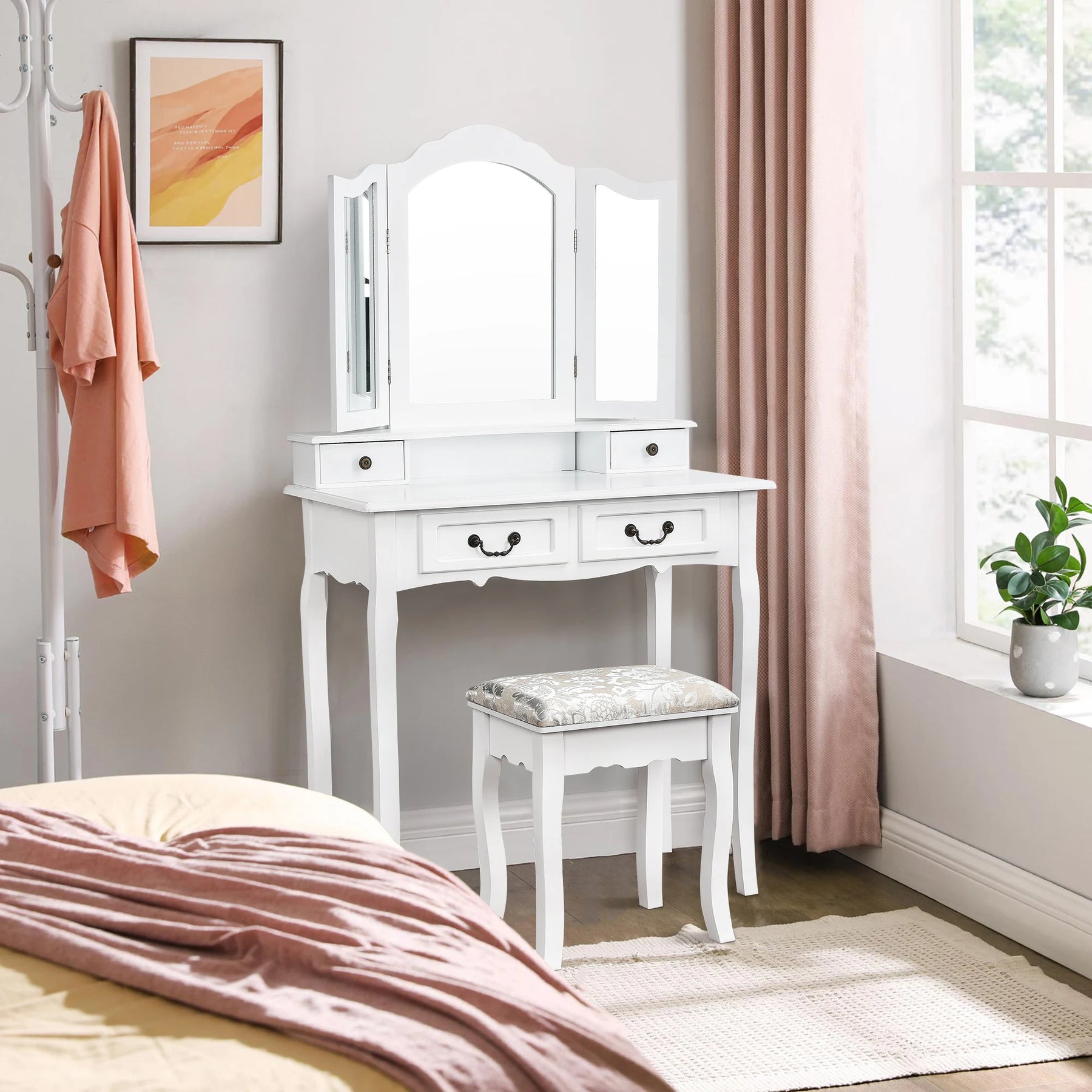 Coiffeuse bois blanc miroir vintage