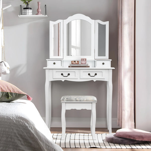 Coiffeuse bois blanc miroir vintage