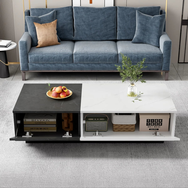 Table basse moderne marbre noir-blanc