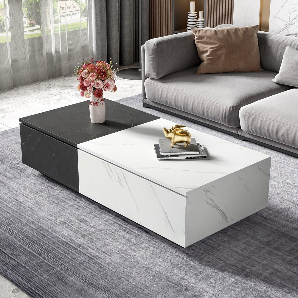 Table basse moderne marbre noir-blanc