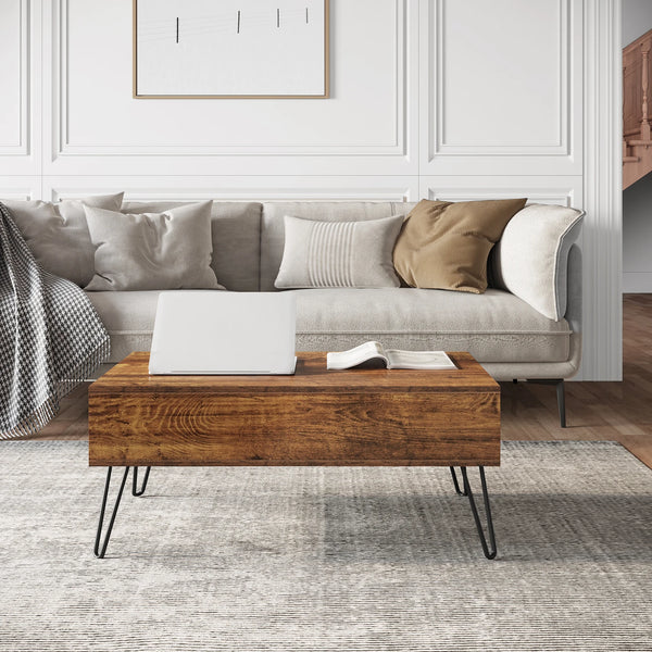 Table basse relevable bois vintage