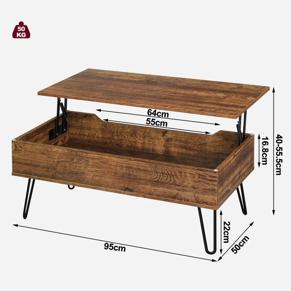 Table basse relevable bois vintage
