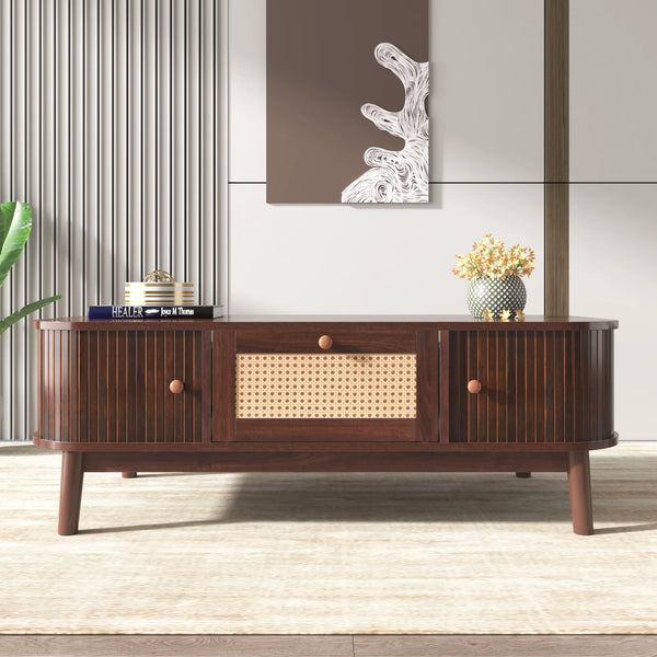 Table basse rotin et bois massif 110 cm