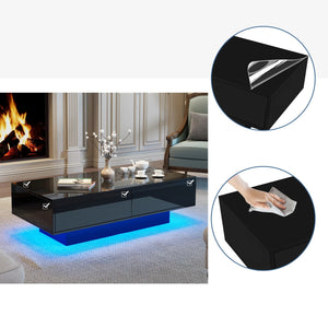 Table basse noire laquée LED