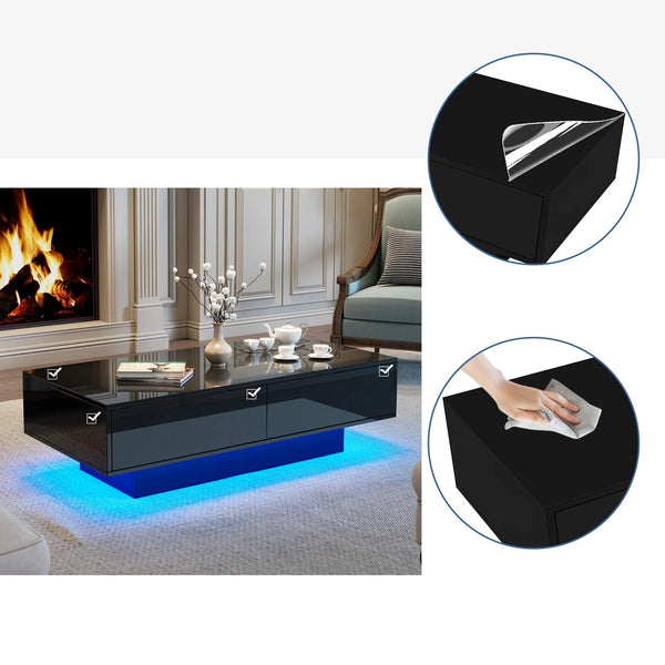 Table basse noire laquée LED