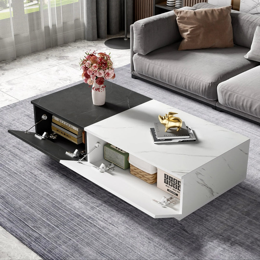 Table basse moderne marbre noir-blanc