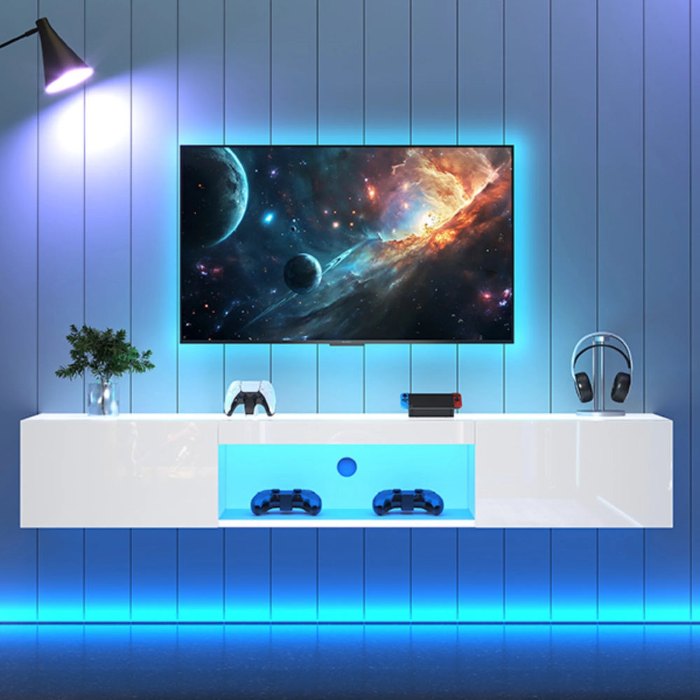 Meuble TV mural blanc LED