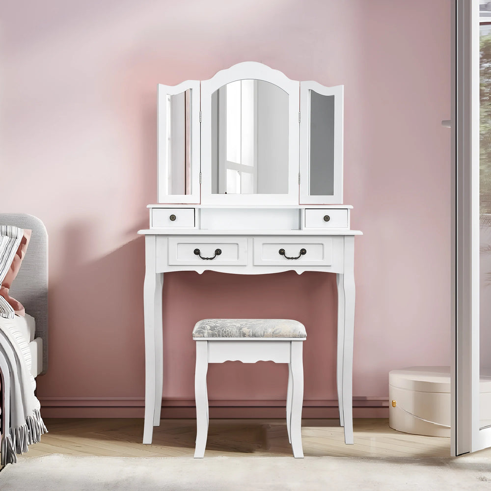 Coiffeuse bois blanc miroir vintage