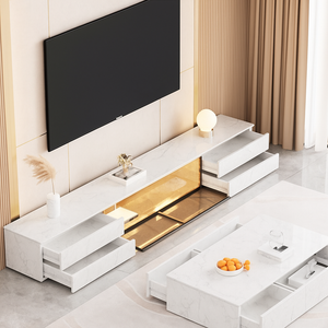 Meuble TV blanc marbré lumineux