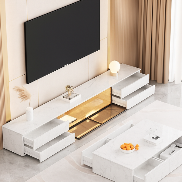 Meuble TV blanc marbré lumineux