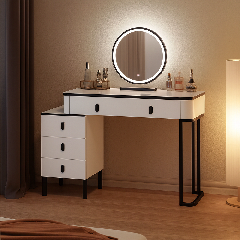 Coiffeuse blanche moderne avec miroir LED