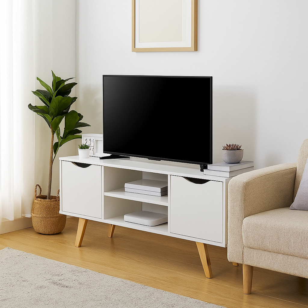 Meuble TV scandinave blanc bois