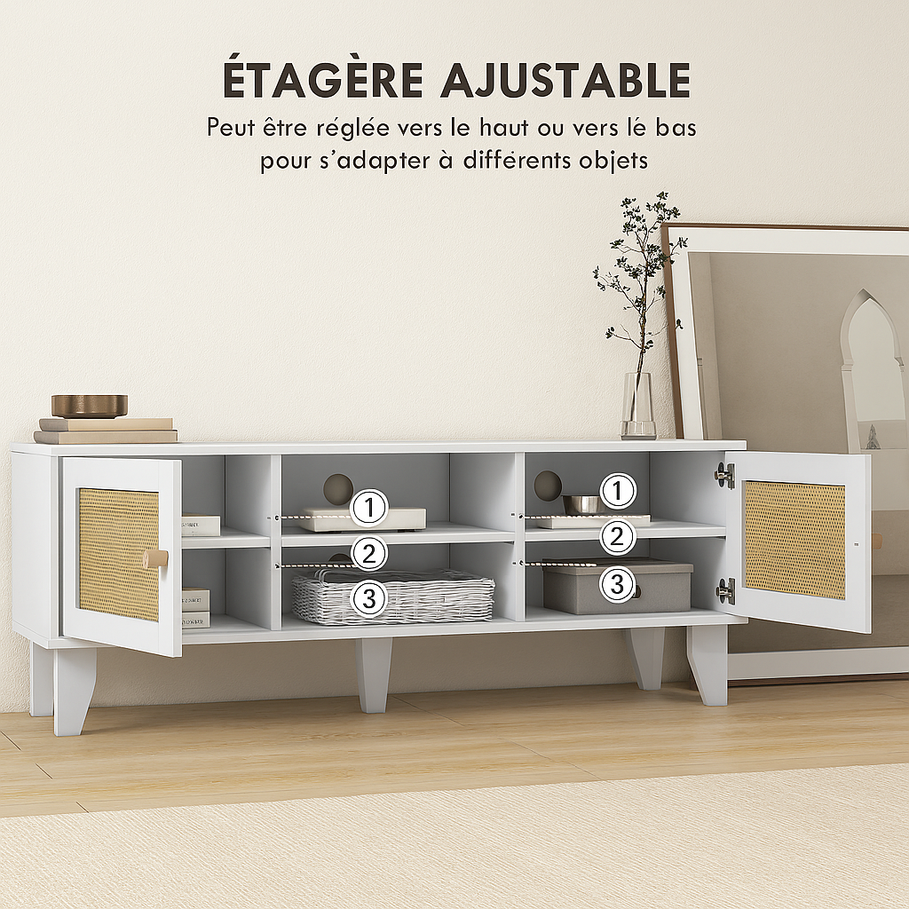 Meuble TV blanc cannage design