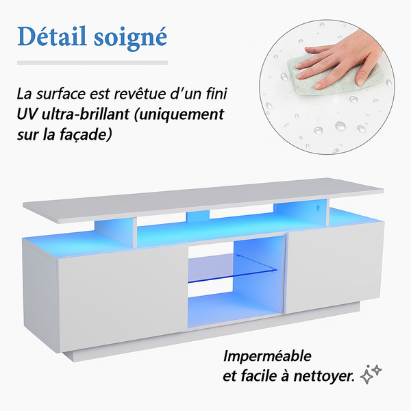 Meuble TV scandinave blanc LED
