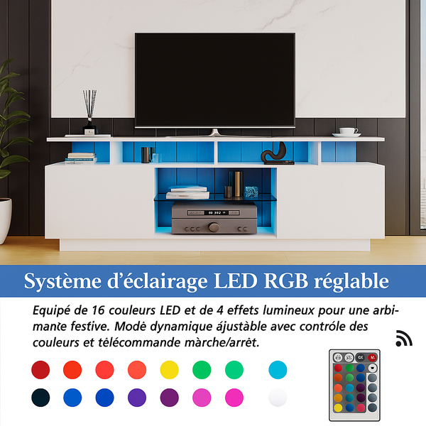 Meuble TV scandinave blanc LED