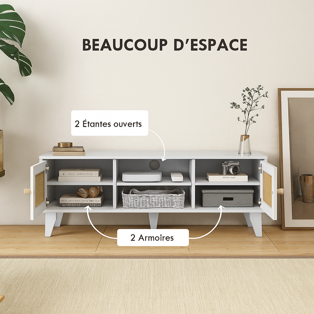 Meuble TV blanc cannage design