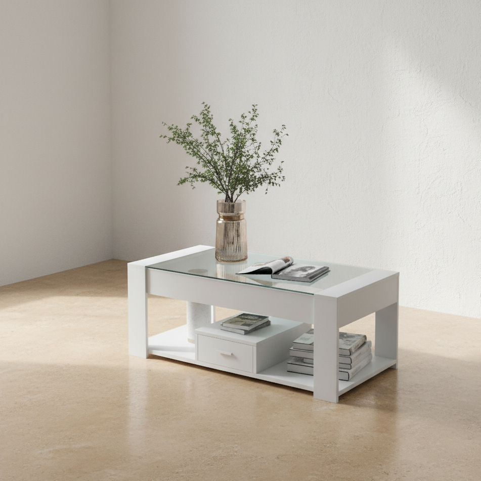 Table basse blanche verre chic