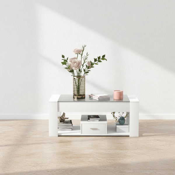 Chic white glass coffee table