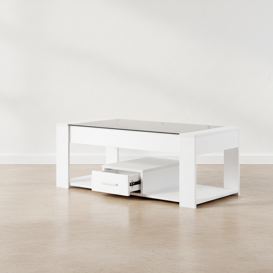 Table basse blanche verre chic