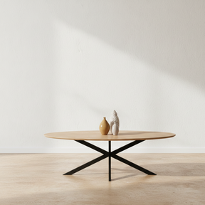 Table basse ovale industrielle bois